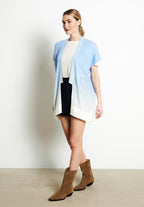 Gilet à manches courtes femme en cachemire déjaugé tye & dye blanc écru & bleu ciel - AVA 11A