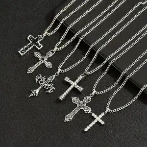 Cross Pendant Necklace Set, Stainless Steel Jewelry, Vintage Style, Fashionable and Versatile Accessories,
