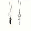 Sun and Moon Matching Necklaces for Couples - Yin Yang Black and White Crystal Point Pendant Necklaces
