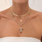 TEWIKY 14K Gold-Plated Gold Spacer Beads / Multicolor Cubic Zirconia Cross Pendant Necklace, Jewelry Necklace, Fashion Accessory Gift, Women's Everyday Casual Match Item